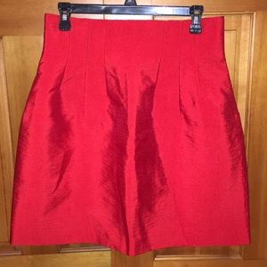 H&M red sateen pleated waist mini skirt